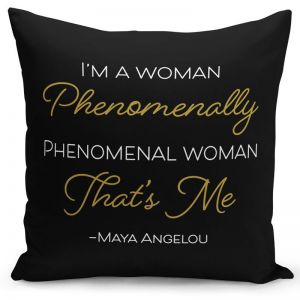 Maya Angelou Phenomenal Woman Pillow Cover with Gold and White Lettering