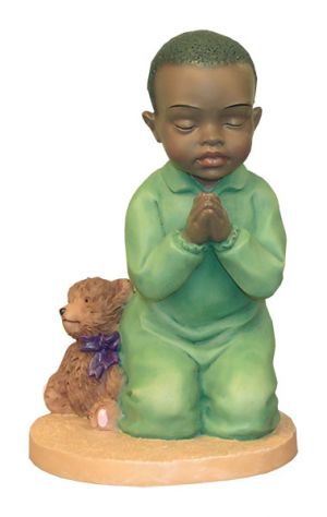 Praying Kid Boy African American Figurine
