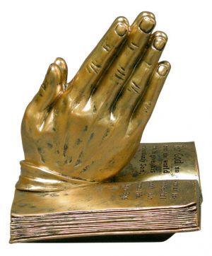 Bronze Praying Hands With Bible Figurine