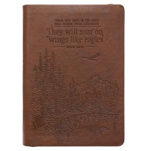 Soar Brown Faux Leather Classic Journal with Zipped Closure Isaiah 40:31