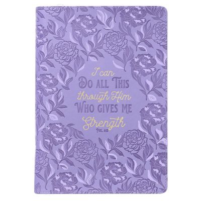 Through Him Purple Floral Faux Leather Classic Journal with Zippered Closure Philippians 4:13
