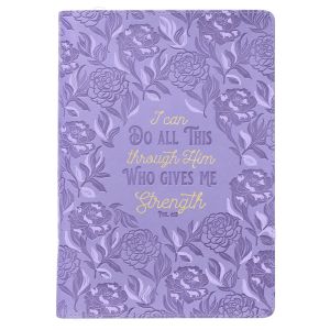 Through Him Purple Floral Faux Leather Classic Journal with Zippered Closure Philippians 4:13