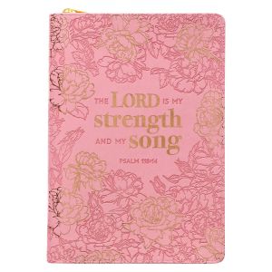 My Strength and My Song Pink Faux Leather Classic Journal with Zippered Closure Psalm 118:14