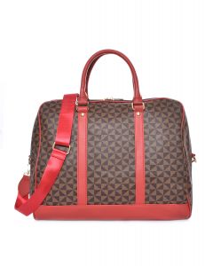 Monogram Pattern Red and Coffee Duffle Bag