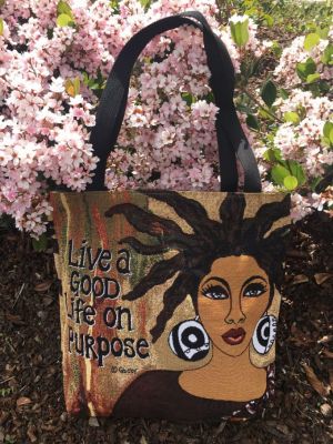 Live A Good Life On Purpose Afrocentric Woven Tote Bag #2