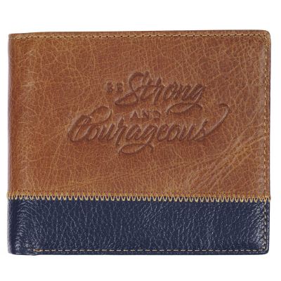 Strong and Courageous Butterscotch and Navy Mens Genuine Leather Wallet