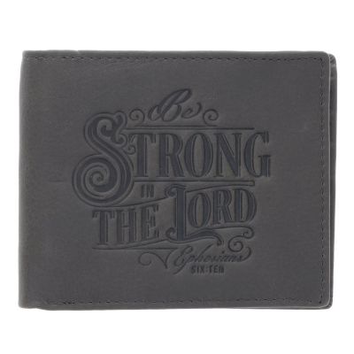 Be Strong in the Lord Charcoal Brown Mens Genuine Leather Wallet