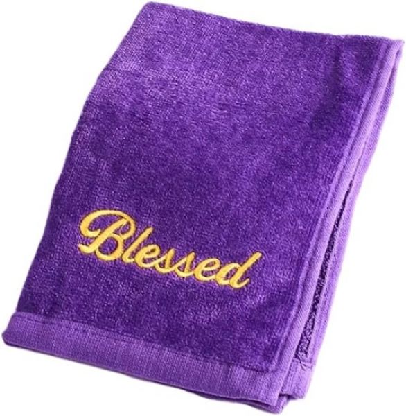 Blessed Towel with Gold Lettering - Purple