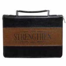 I will Strengthen You Lux Leather Two Toned Black and Brown Bible Cover