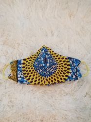 Blue and Yellow Speckled Ankara African Print Stylish Face Mask