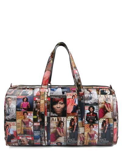 Michelle Obama Multicolor Magazine Print Vegan Leather Duffle Bag