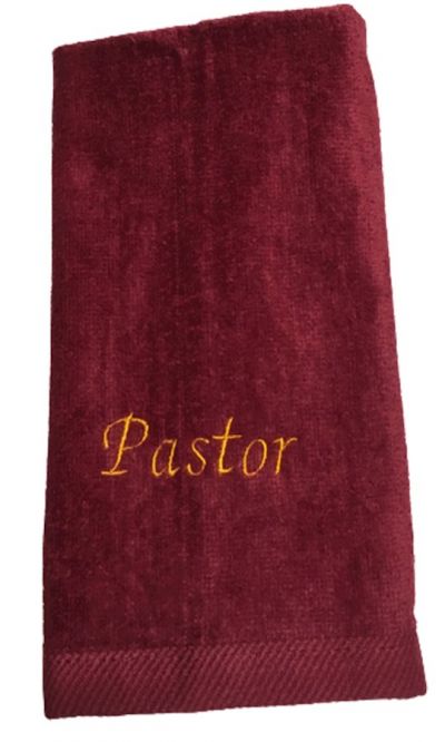 Pastor Towel with Gold Lettering - Burgundy