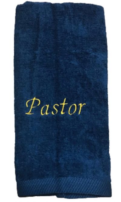 Pastor Towel with Gold Lettering - Navy Blue