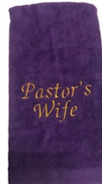 Pastor's Wife Towel with Gold Lettering-Purple