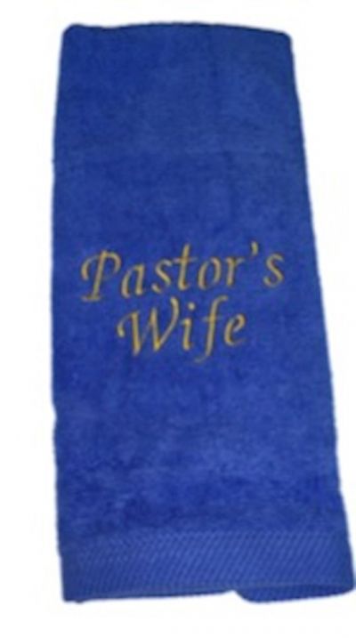 Pastor's Wife Towel with Gold Lettering - Royal Blue