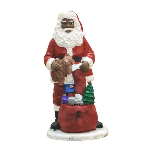 Black Santa Claus with Teddy Bear Figurine