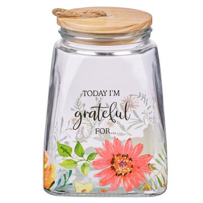 Today I'm Grateful For Orange Daisy Glass Gratitude Jar with Cards