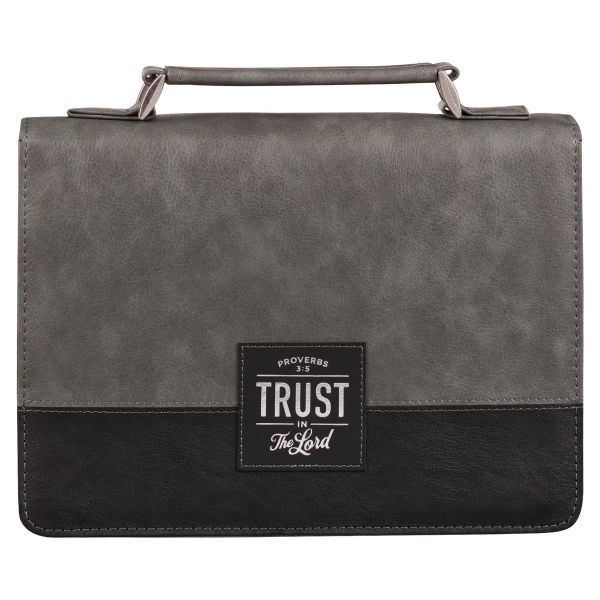 Trust in the LORD Mens Gray and Black Faux Leather Bible Cover