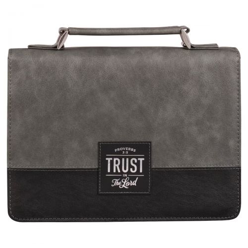 Trust in the LORD Mens Gray and Black Faux Leather Bible Cover