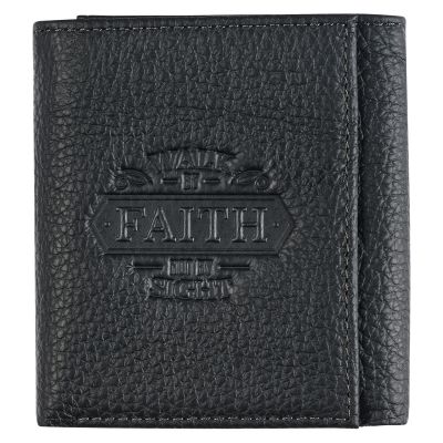 Walk By Faith Not By Sight Mens Black Genuine Leather Wallet