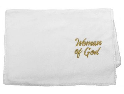 Woman of God White Towel With Gold Lettering